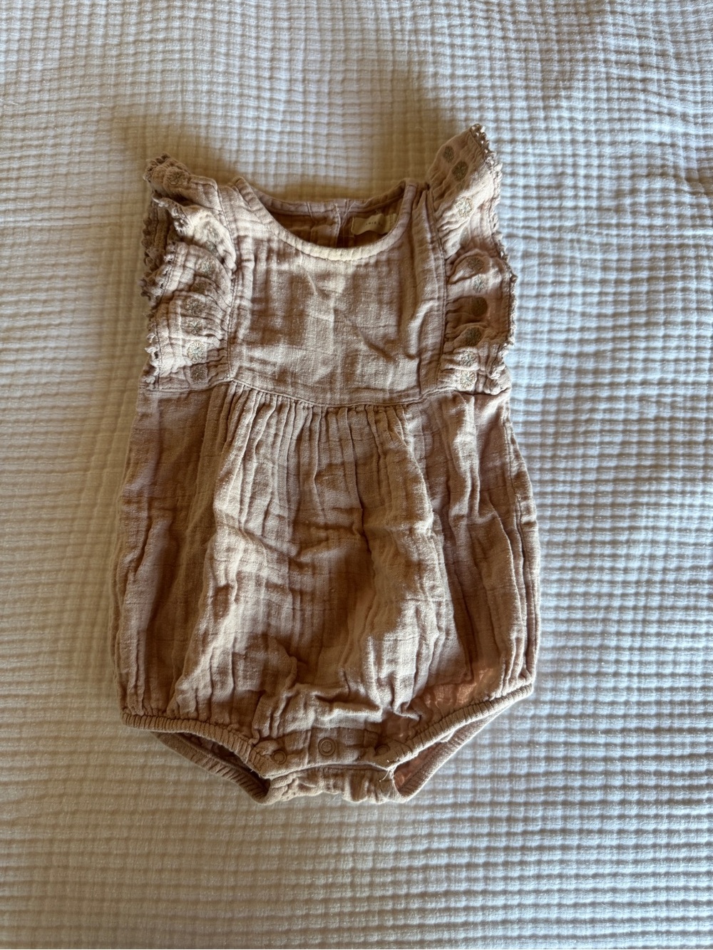 Jamie Kay Neutral Pink Baby Romper with Ruffle Sleeves